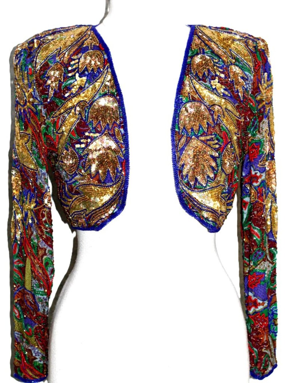 JASDEE Vintage Bolero Jacket Hand Work Beaded & Hand Print On Silk Style 5039